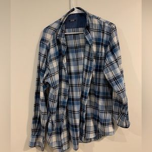 IZOD Blue Flannel Checkered Plaid Shirt
